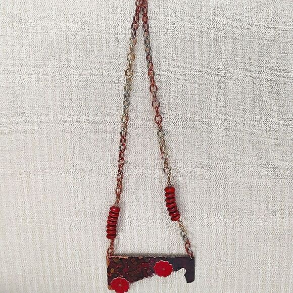 Abstract Artisan Copper Leather Statement Necklace - Picture 8 of 8